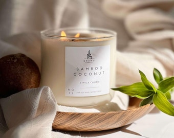 Vela de soja, coco y bambú: aroma tropical de verano para ella / Regalo ecológico / Vela artesanal de combustión limpia y no tóxica
