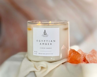 Egyptian Amber Soy Candle – Warm & Alluring Scented Candle – Handmade 3 Wick Candle – Amber Jar – Non-Toxic – Gift for Her