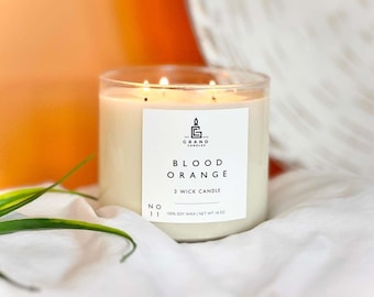 Blood Orange Soy Candle – Citrusy Scented Candle for Her | Sweet Fruit Gift | Non-Toxic Clean Burning Amber Jar Home Fragrance Candle