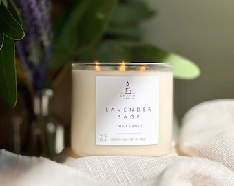 Scented Candle - Lavender Sage Candle - Handcrafted Candle - Relaxation & Stress Relief Soy Wax Candle