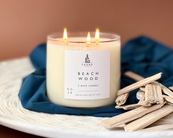 Soy Wax Candle - Beachwood Scented Soy Candle - Natural Home Fragrance - Organic All Natural Soy Candle