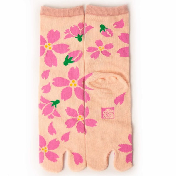 Pink Sakura High Quality Tabi Socks /  2 Toe Socks / Japanese style women’s  Split-Toe tabi mid calf socks fit sizes US 5.5-8 / UK 3-6