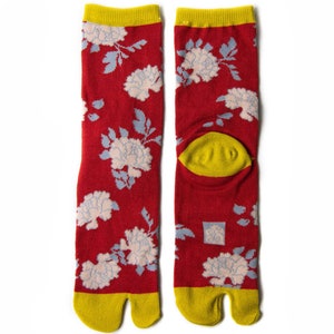 Peony Red High Quality Tabi Socks  / 2 Toe Socks / Japanese style women’s  Split-Toe tabi mid calf socks fit sizes US 5.5-8 / UK 3-6