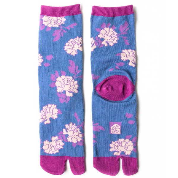 Peony Blue  High Quality Tabi Socks / 2 Toe Socks / Japanese style women’s Split-Toe tabi mid calf socks fit sizes US 5.5-8 / UK 3-6