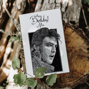 Carte d'anniversaire personnalisée Elvis, fan art, dessin, 8 x 6 une fois plié, carte pour lui, carte pour elle, carte de voeux,