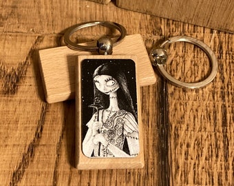 Movie Keychain, wood keyring, small gifts, for him, for her, birthday present ideas, stocking fillers, black and white
