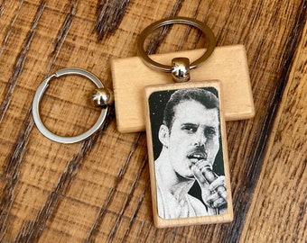 Handmade Freddie Mercury Wooden Keychain, Queen Fan Gift