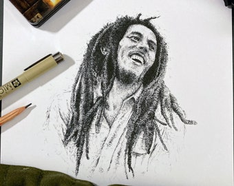 Limited Edition Bob Marley Print, Pen Drawing, Reggae Fan Art (A4)