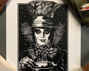 Johnny Depp Art Print, Portrait, Pointillism Pen Drawing (A4)