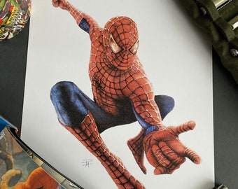 Limited Edition Spiderman A4 Prints, fan art, Pen Drawing, wall art, small gifts, birthday, presents, for her, for him, Christmas gift