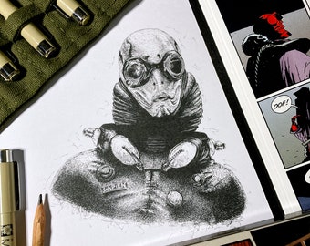 Limited Edition Sci-Fi Pen Drawing Print, A4