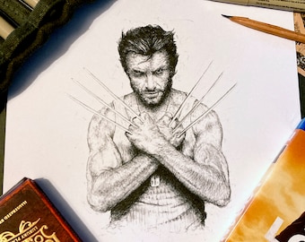 Limited Edition Wolverine A4 Prints, Christmas gift, fan art, Pen Drawing, wall art, small gifts, birthday, for her, for him, fathers day