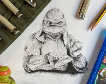 Limited Edition Michelangelo Pen Drawing, Signed A4 Print