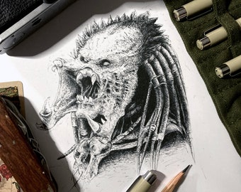 Limited Edition Predator Pen Drawing, Signed A4 Art Print