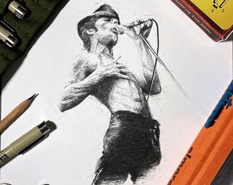 Limited Edition Freddie Mercury Pen Drawing Art Print, A4