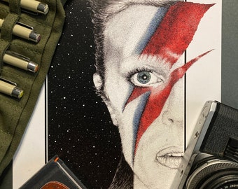 David Bowie Art Print, Limited Edition Pointillism Pen Drawing (A4)