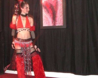 Sexy Burner Burlesque Bellydance Festival Goddess GoGo Dancer Outfit (Red/Black/Silver)