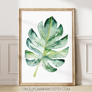 Watercolor Monstera Leaf Print: Tropical Botanical Wall Art (Digital Download, Multiple Sizes Available)