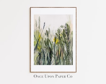 Green Grasses Watercolor Art Print: Wildflower Meadow (Digital Download)