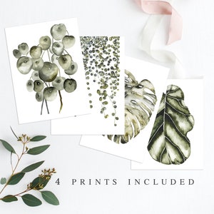 Watercolor plant print set for gallery wall, Green printable wall art, large wall art, gallery wall ideas, watercolor painting, watercolor