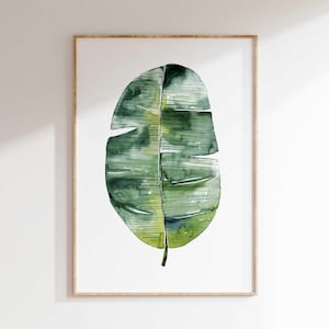 Stampa acquerello di foglie di banano: arte murale tropicale (download digitale)