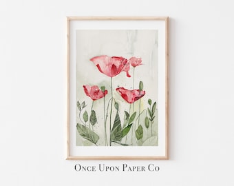 Aquarell Mohnblume Druck, Wildblumen Natur Wandkunst (Digitaler Download)