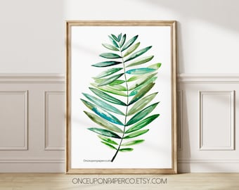 Watercolor Tropical Leaf Print: Green Botanical Wall Art (Digital Download)