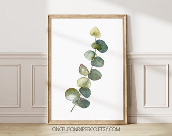 Eucalyptus print in watercolor, Printable Leaf Eucalyptus wall art, Instant download digital botanical plant print