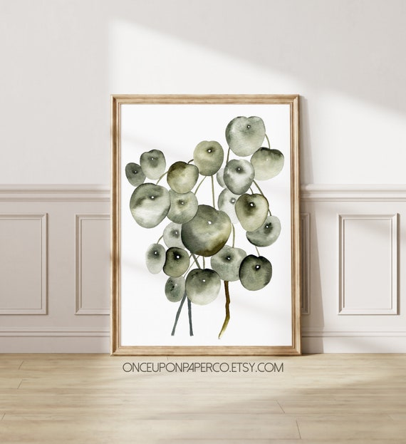 Watercolor Pilea Plant Art Print: Tropical Leaf Wall Decor (Digital Download)