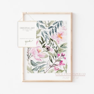 Floral print of Pink flowers and foliage in watercolor, Flower print, Floral pink art, floral prints, Flower wall decor, Floral art, instant image 10