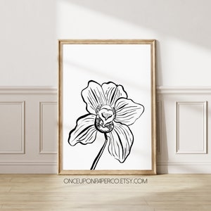Abstract print wall art, Orchid painting in black and white, Contemporary digital art painting, Digital print, Abstract painting wall decor