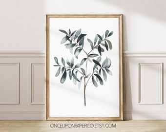 Olive plant watercolor art print, Instant download digital wall art, Kitchen plant Olive tree kitchen print