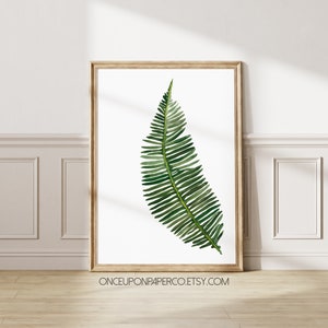 Botanical fern leaf nature print, an illustration in watercolour, Poster of green fern, living room decor, Printable art, Boho wall art image 1