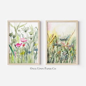 Wildflower Watercolor Print Set: Abstract Botanical Garden Art (Digital Download)