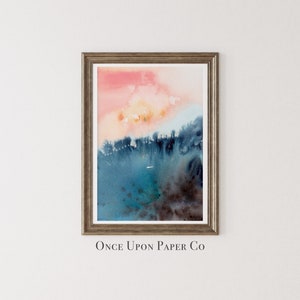 Blue Pink Abstract Watercolor Painting: Modern Art Print (Digital Download)