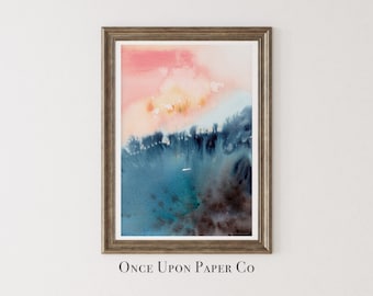 Blue Pink Abstract Watercolor Painting: Modern Art Print (Digital Download)