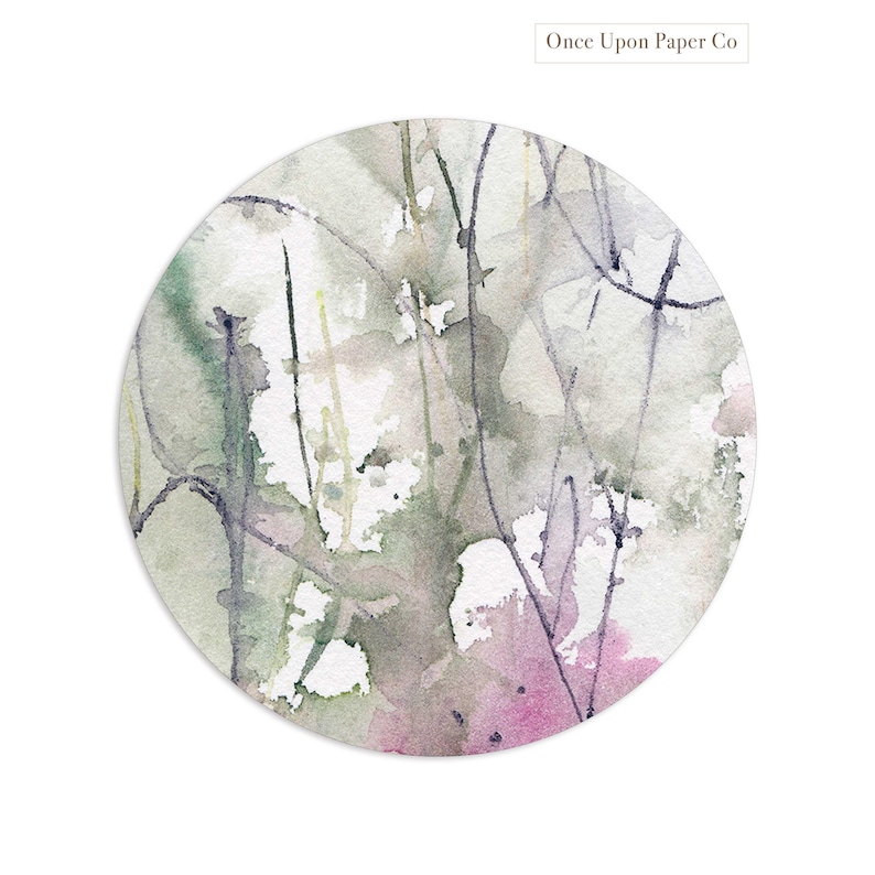 May include: Abstract watercolor painting in shades of green, gray, and pink. The painting features delicate lines and brushstrokes, creating a sense of movement and depth. The background is a light gray, with hints of white and pink.