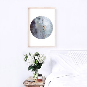 Moon art nursery print, Gray Galaxy print, moon phase, moon phase, Moon painting, Moon wall decor, new moon art, planet print, Full moon image 7