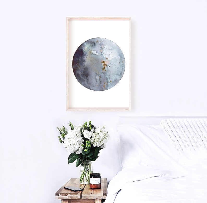 Moon art nursery print, Gray Galaxy print, moon phase, moon phase, Moon painting, Moon wall decor, new moon art, planet print, Full moon image 7