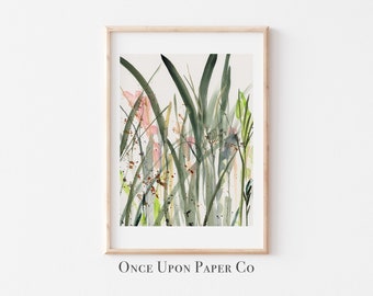 Wild flowers print of meadow, Watercolor flower print, Wildflower print, Flower wall art, Grass print, Watercolor meadow flowers