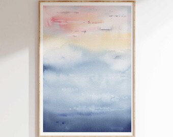 Abstract Watercolor Art Print, Pink & Blue (Digital Download)