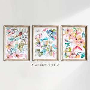 Watercolor Floral print set, Art prints, Set of three, Watercolor wall art, Printable watercolor, Flower painting, Flower wall decor