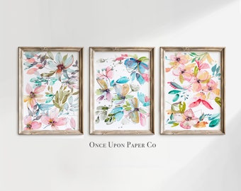 水彩画の花の絵画、花の壁プリント3枚セット