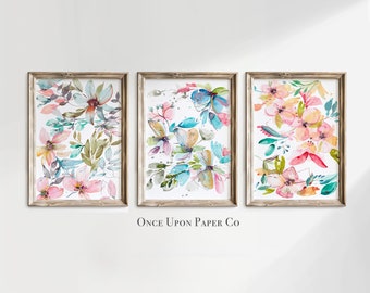 Watercolor Floral print set, Art prints, Set of three, Watercolor wall art, Printable watercolor, Flower painting, Flower wall decor