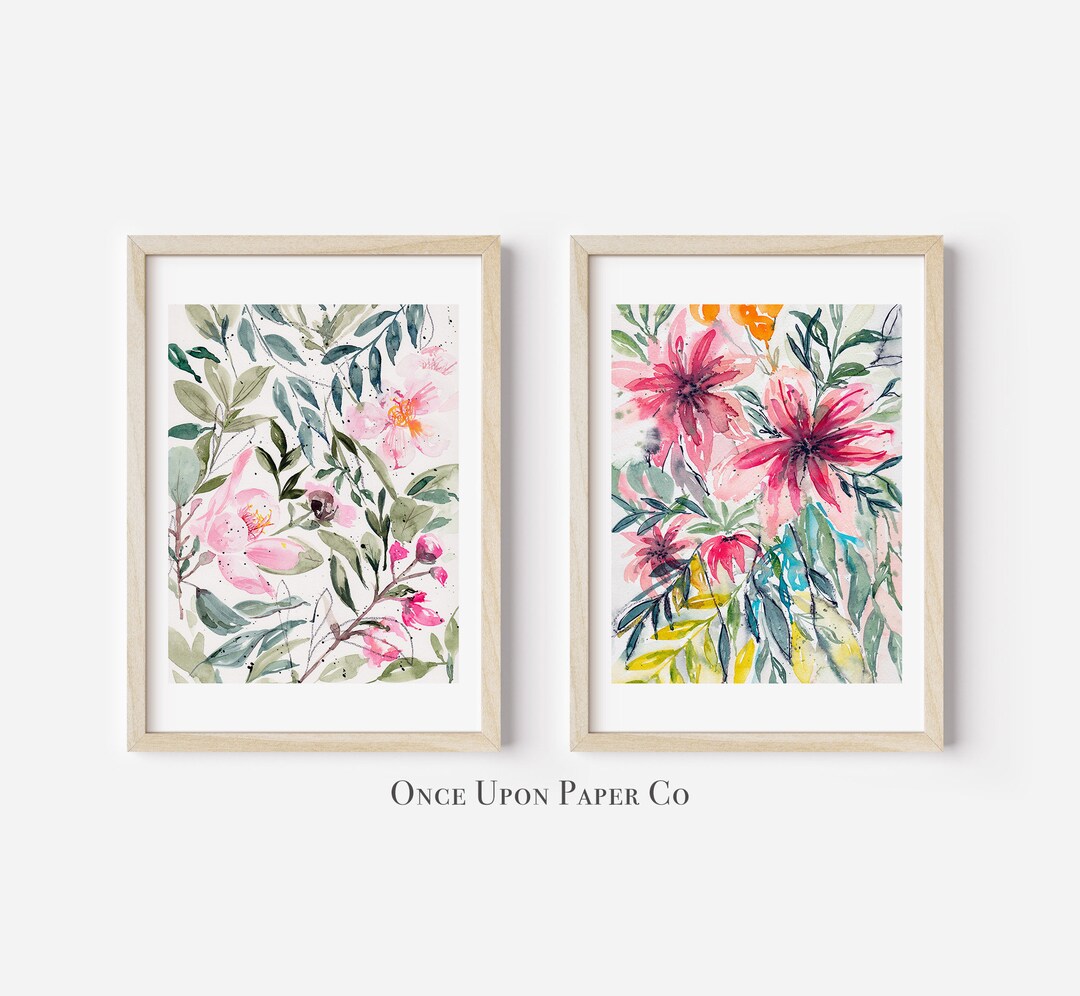 Floral Watercolor Print Set: Bright Flower Wall Art (digital Download ...