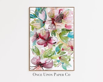Floral Watercolor Art Print, Modern Flower Wall Decor (Digital Download)