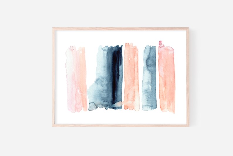 Abstract Wall Art Blue and Blush Pink Print Modern Art Etsy