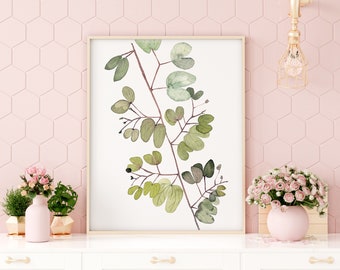 Watercolor printable art print of Tropical plant leaf, Plant print, Leaf print, Botanical wall art, Instant download, printable art,
