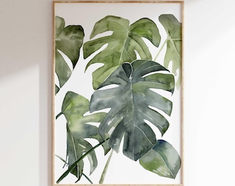Monstera Leaf Watercolor Print: Green Tropical Wall Art (Digital Download)