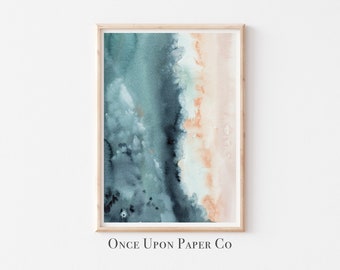 Teal Blue Watercolor Abstract Art Print: Minimalist Landscape (Digital Download)